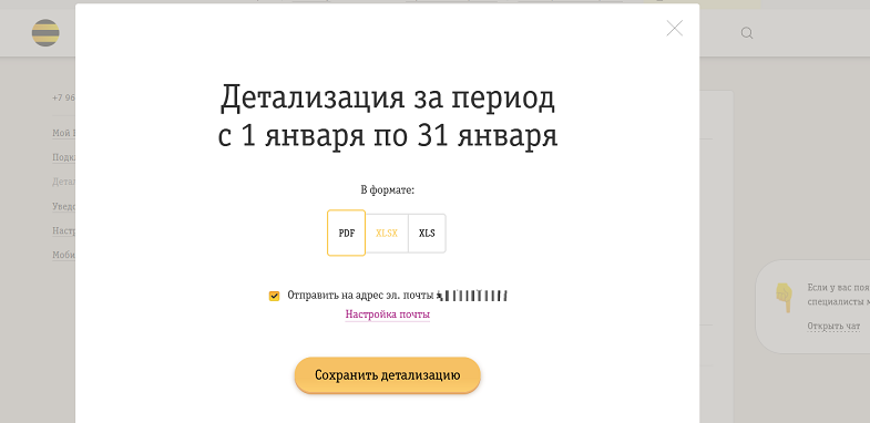 Как заказать распечатку звонков на сайте Билайн